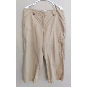 Chaus Women's Beige Khaki Cargo Cropped Capri Pants 12 100% Cotton FLAW